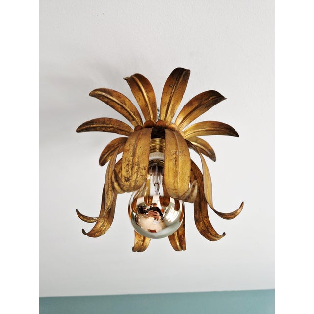 Mid-Century Modern Italian Floral Ceiling Light in Gilded Metal, 1960s-1970s For Sale - Image 3 of 14