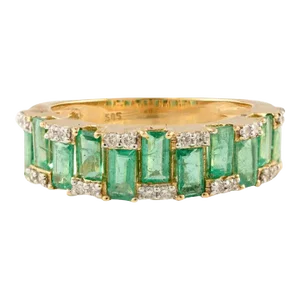 Emerald Engagement Ring With Diamonds 14k Solid Yellow Gold Size 7 (All Sizes Available)