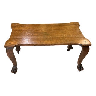 Antique, Tiger Oak, Coffee Table With Cabriole Legs, Eagle’s Talon Feet, and Wooden Casters, 1870’s For Sale