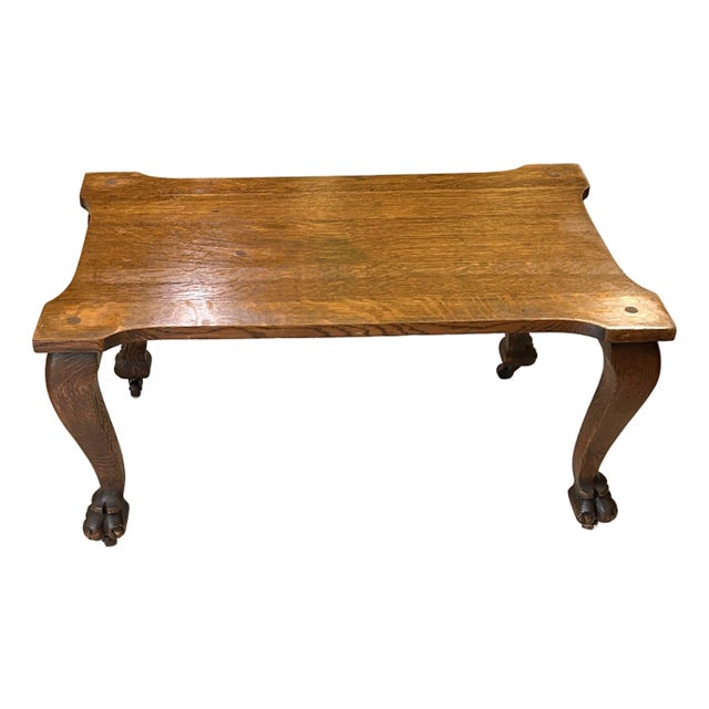 Antique, Tiger Oak, Coffee Table With Cabriole Legs, Eagle’s Talon Feet, and Wooden Casters, 1870’s For Sale