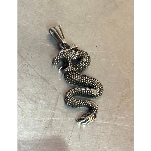 Asian Large Silver Tone Chinese Dragon Pendant For Sale - Image 3 of 5