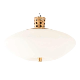 Model 71 Ceiling Lamp in Brass and Opaline Glass attributed to Lisa Johansson-Pape, 1950s For Sale