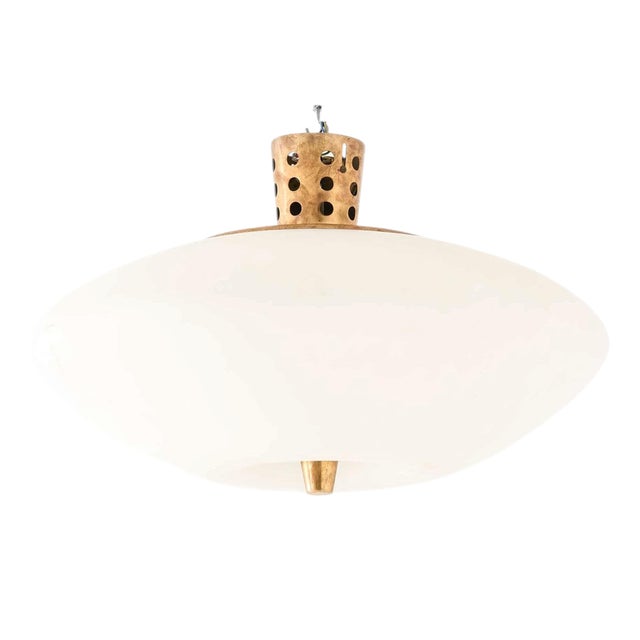 Model 71 Ceiling Lamp in Brass and Opaline Glass attributed to Lisa Johansson-Pape, 1950s For Sale