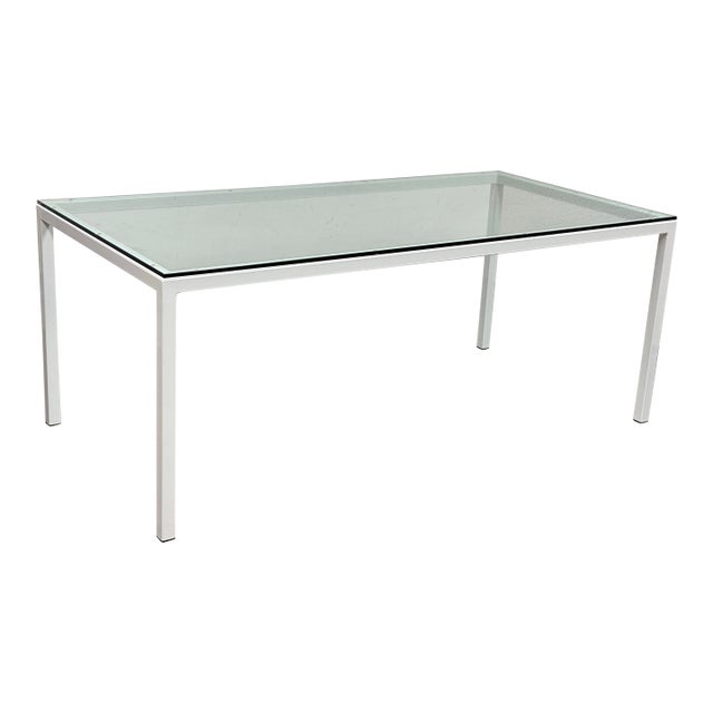 Room & Board Parsons Tempered Glass + Metal Frame Dining Table For Sale