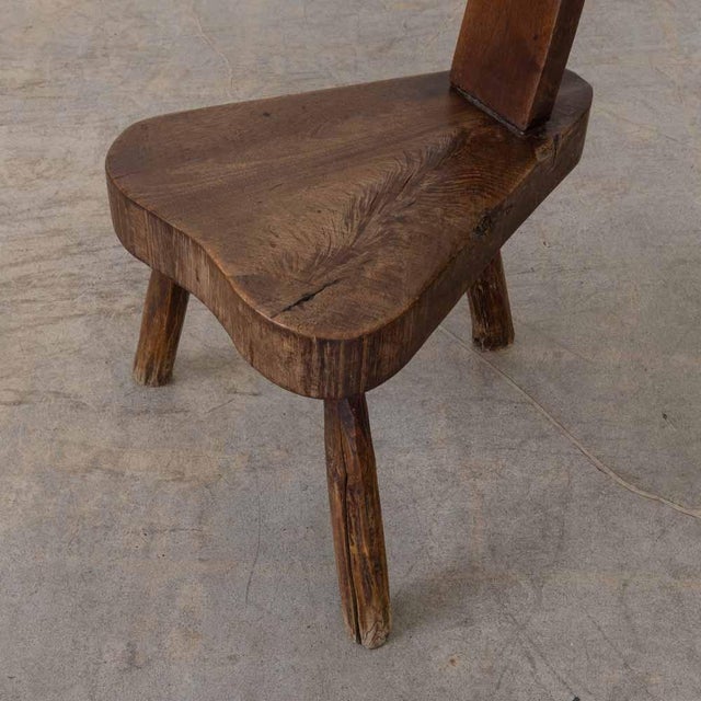 1950s French Brutalist Carved Wood Tripod Chair For Sale - Image 10 of 11