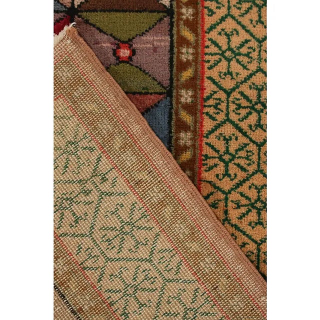 1960s 1960s Vintage Distressed Art Deco Rug in Multicolor Geometric Pattern For Sale - Image 5 of 5