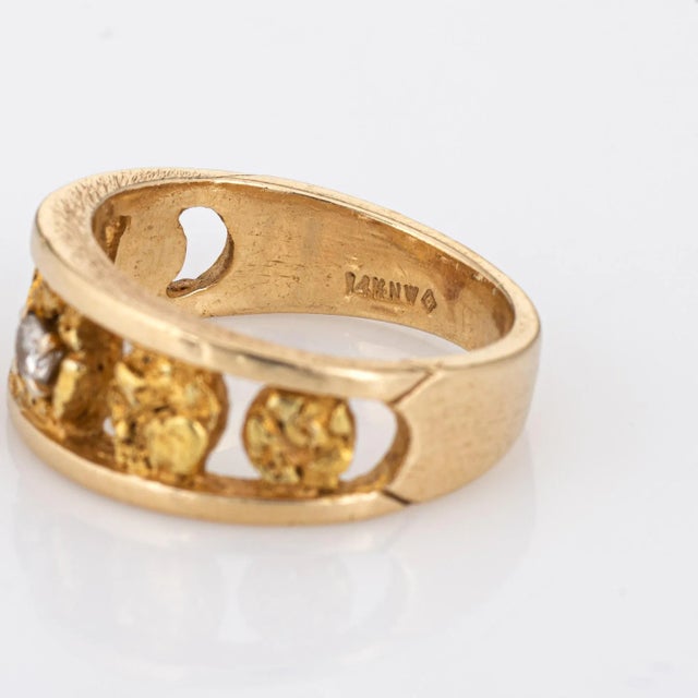 Gemstone Vintage 70s Nugget Ring 24k Gold Diamond Sz 7 14k Stacking Band Fine Jewelry For Sale - Image 7 of 7