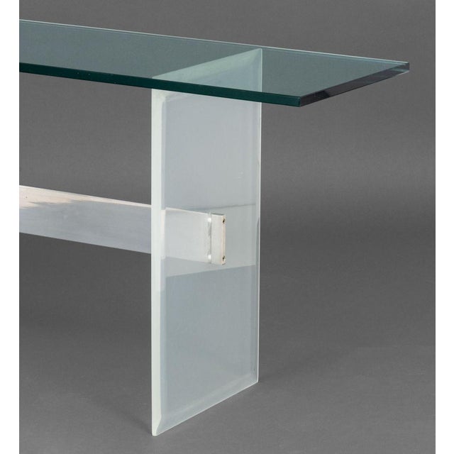 Metal Modern Glass Top Console Table With Lucite and Steel Base For Sale - Image 7 of 9