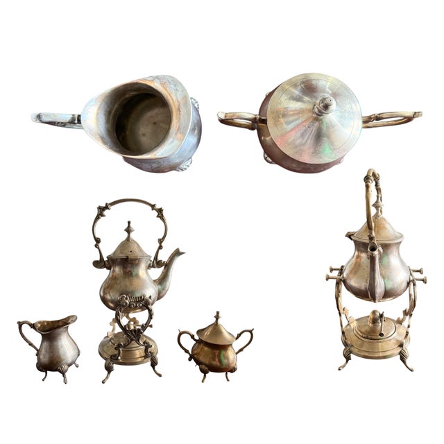 Vintage Silverplate Tilting Tea Set-Teapot Creamer Sugar Bowl-Victorian Style For Sale - Image 10 of 10