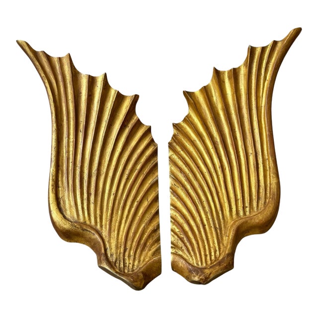Pair of 19th C Style Italian Giltwood Angel Wings Wall Hangings For Sale