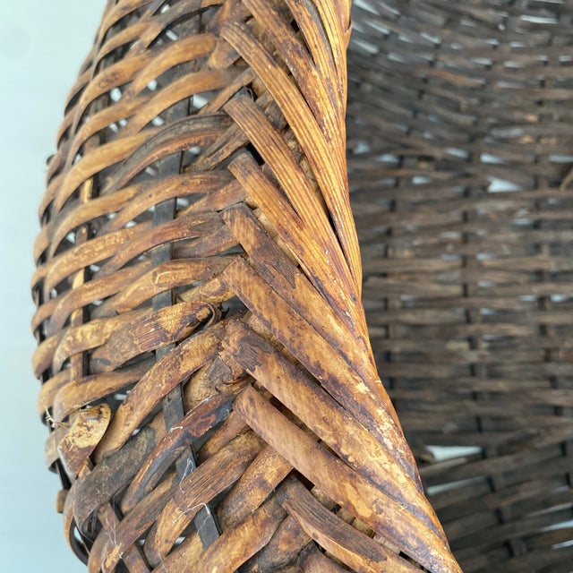 Vintage Large Hand Woven Splint Wood Melon Basket For Sale - Image 4 of 12