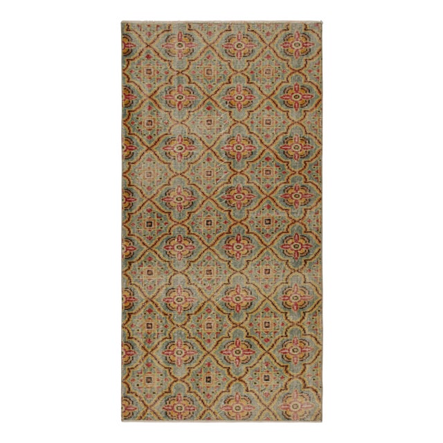 Blue 1960s Vintage Zeki Müren Runner Rug in Teal With Trellis Pattern, From Rug & Kilim For Sale - Image 8 of 8