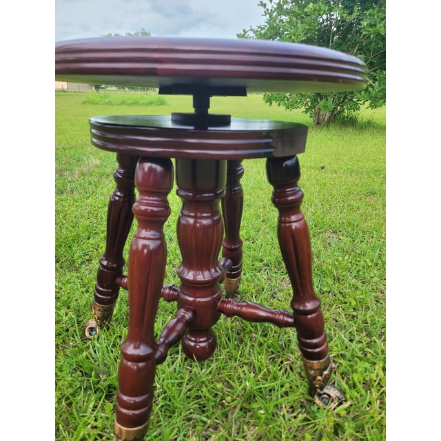 Late 19th Century Victorian Swivel Piano Stool With Glass Ball and Claw Feet For Sale - Image 9 of 10