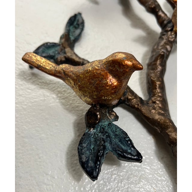 Verdigris Vintage Cast Metal Birds on Branch Wall Sculpture With Verdigris Patina For Sale - Image 8 of 12