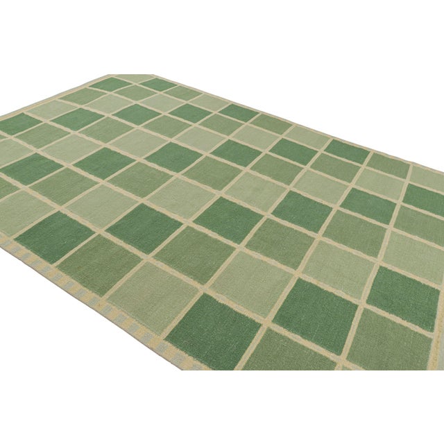 Mid-Century Modern Rug & Kilim’s Scandinavian Style Rug in Green With Geometric Patterns For Sale - Image 3 of 7
