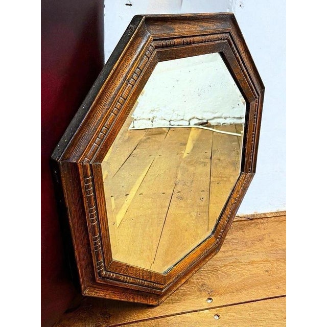 Antique Early 20th Century Octagonal Oak Wall Mirror, 1920s For Sale - Image 3 of 6