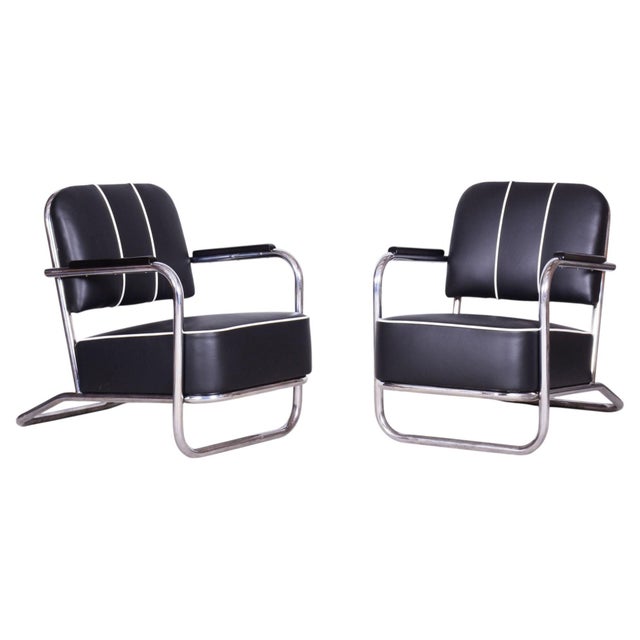 Black Bauhaus Chairs in Leather from Mücke-Melder, Czech, 1930s, Set of 2 For Sale - Image 8 of 8