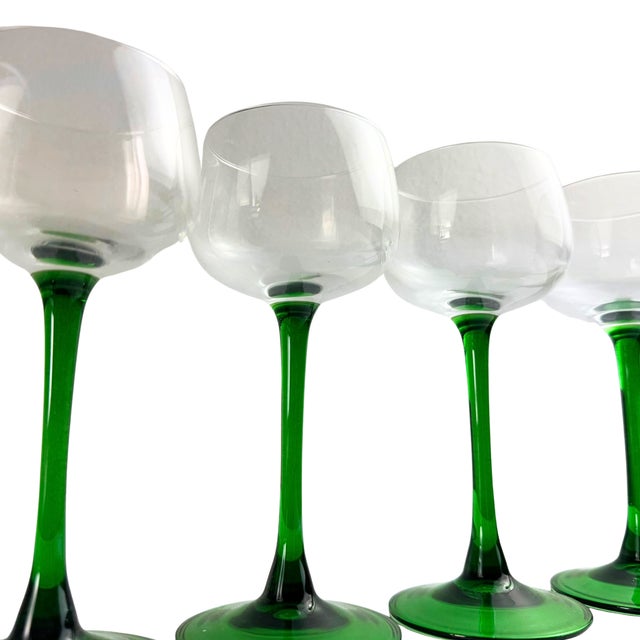 Durand Vintage Luminarc Durand France Emerald Green Stem Small Wine Glasses- Set of 6 For Sale - Image 4 of 7