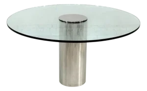 Brueton Chrome and Glass Cylindrical Pedestal Dining Table, 1980