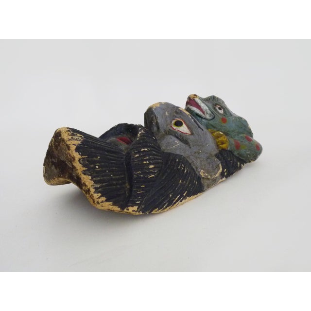 Wood Antique Mexican Mask in Polychrome Carved Wood. 1970s For Sale - Image 7 of 9