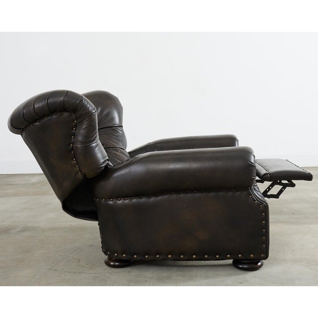 Ralph Lauren Style Cigar Leather Wingback Writers Chair For Sale - Image 4 of 12