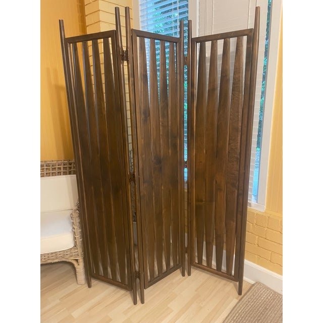 Mid-Century Walnut Folding Screen For Sale In Savannah - Image 6 of 6
