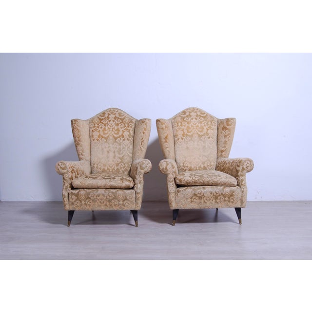 Mid-Century Modern Set of Armchairs in Damask Fabric, 1950s For Sale - Image 3 of 15