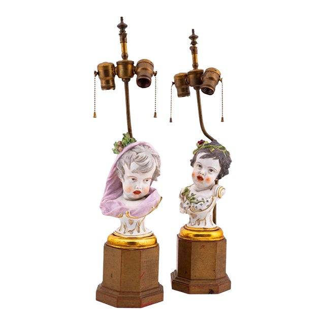 1920s Meissen Winter & Fall 4 Four Seasons Series by Heinrich Schwabe Circa 1880 Lamps - a Pair For Sale