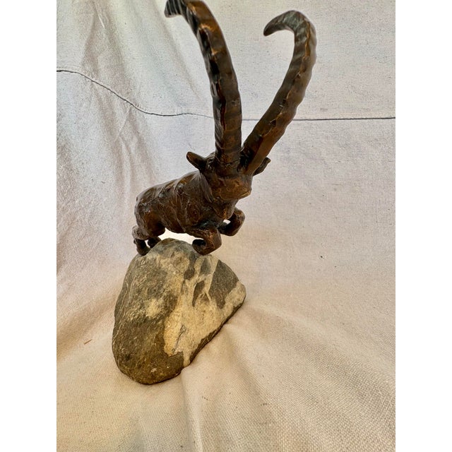 French 20th Century French Charles Reussner Bronze Ibex Sculpture For Sale - Image 3 of 12