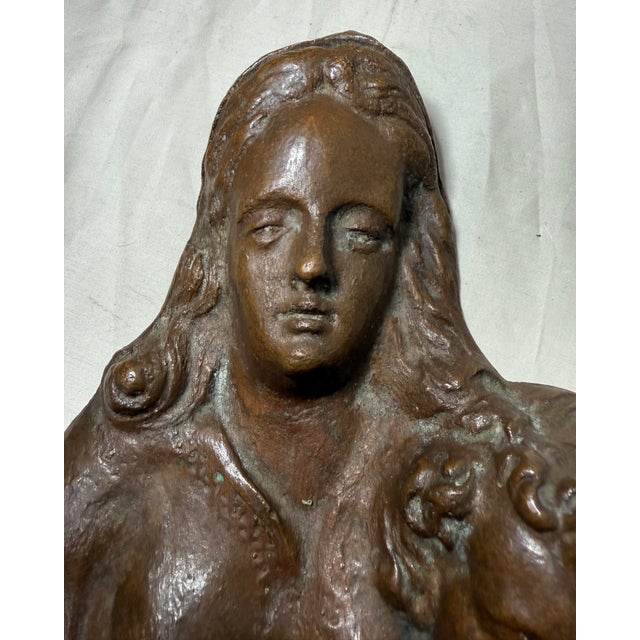 Antique A. Wallrae Thick Heavy Cast Bronze Religious Baby Jesus Mary Wall Plaque For Sale - Image 12 of 13