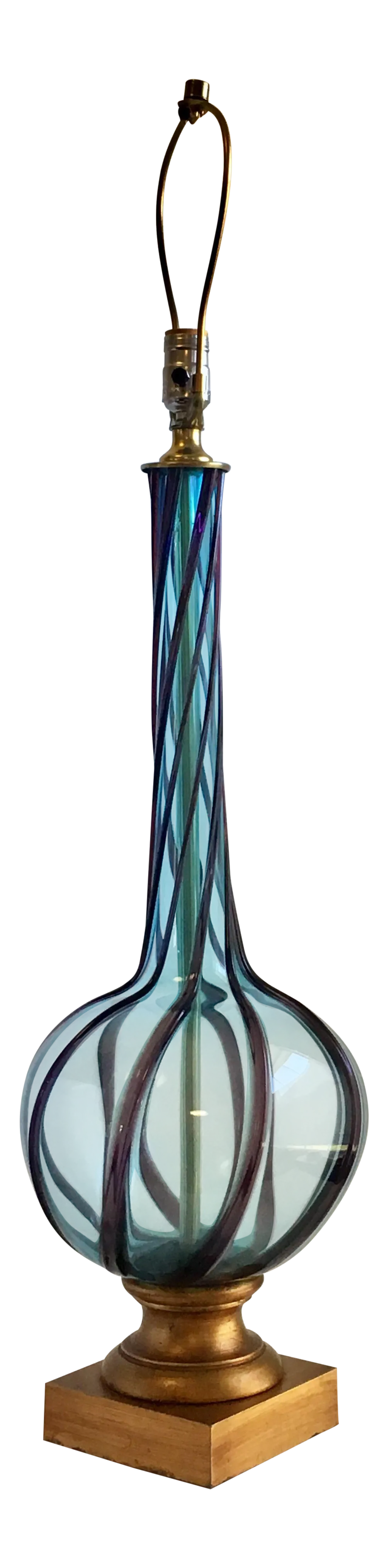 Empoli Italian Art Glass Lamp Ribbon Swirl Blue and Purple | Chairish