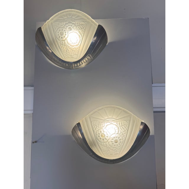 Art Deco Nickel-Plated Bronze Wall Sconces from Viarme, France, 1930s, Set of 2 For Sale - Image 9 of 18