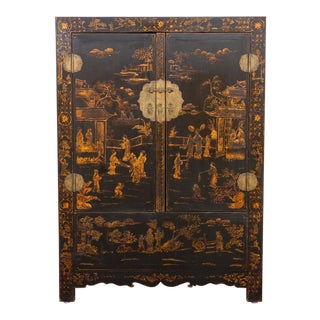 Black & Gilt Regency Chinoiserie Cabinet For Sale