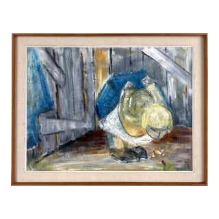 "Mutual Admiration" Flower Mid-Century Modern Oil Painting Monterey Artist by Rose Marie Ansel For Sale