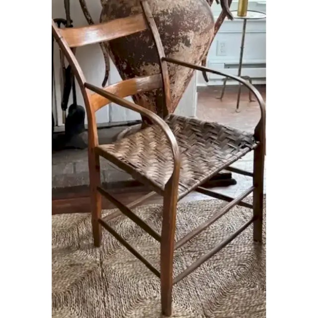American Antique Primitive Bentwood Arm Ladder Back Chair With Original Woven Splint Seat For Sale - Image 3 of 10