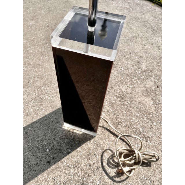 Vintage Smoked Brown Lucite Block Lamp | by George Bullio C. 1970s For Sale - Image 9 of 10