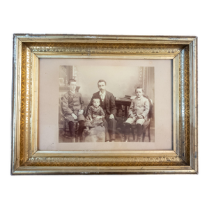 19th Century American Victorian Stenciled Lemon Gold Frame With Family Photo