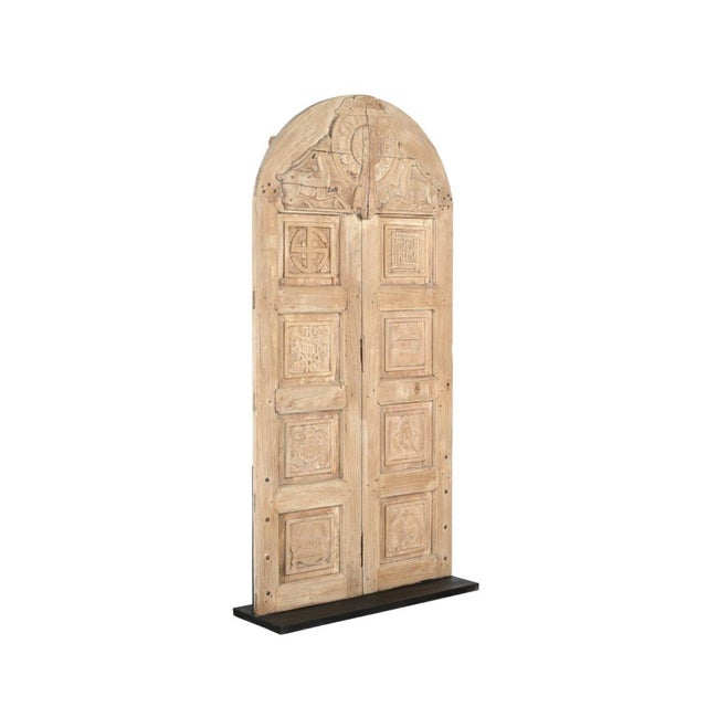 Farmhouse Antique Indian Bleached Teakwood Door, Now Mounted on a Stand, C. 1880 For Sale - Image 3 of 4