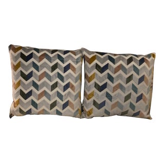 Pair of Cut Velvet Decorative Pillows Multi Color Modern Chevron Pattern For Sale