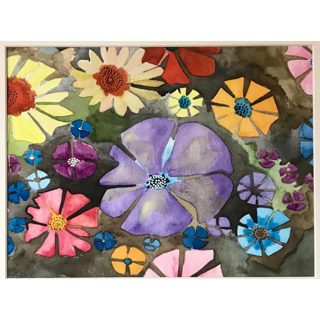 Mid-Century Modern Vintage Mid Century Watercolor Abstract of Flowers For Sale - Image 3 of 7