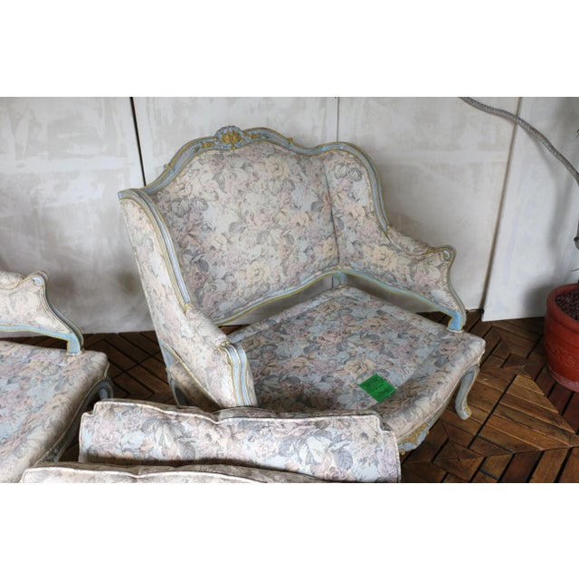 Pair of Mid 20th Century Louis XV Wingback Bergère Armchairs – Floral Upholstery For Sale - Image 18 of 18