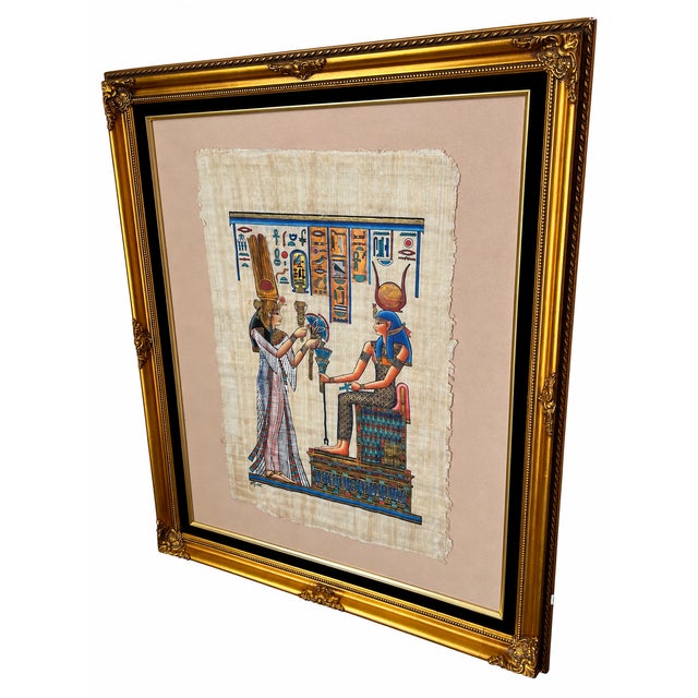 Early 21st Century Signed Mourad Egyptian Revival Figural Artwork in Ornate Gold-Tone Frame For Sale In Las Vegas - Image 6 of 12