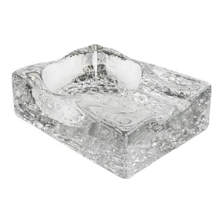 Scandinavian Style Ice Glass Ashtray – Heavy Textured Modernist Crystal For Sale