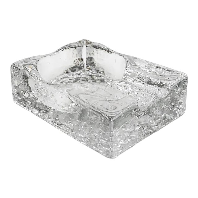 Scandinavian Style Ice Glass Ashtray – Heavy Textured Modernist Crystal For Sale