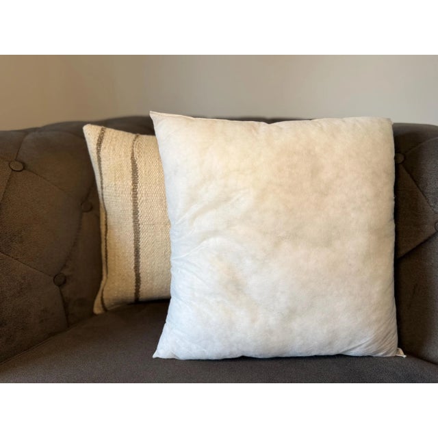Vintage Turkish Hemp Pillow, Ivory White Single Stripe Cushion, Handwoven Anatolian Pillow With Insert, 16x16 In For Sale - Image 4 of 7