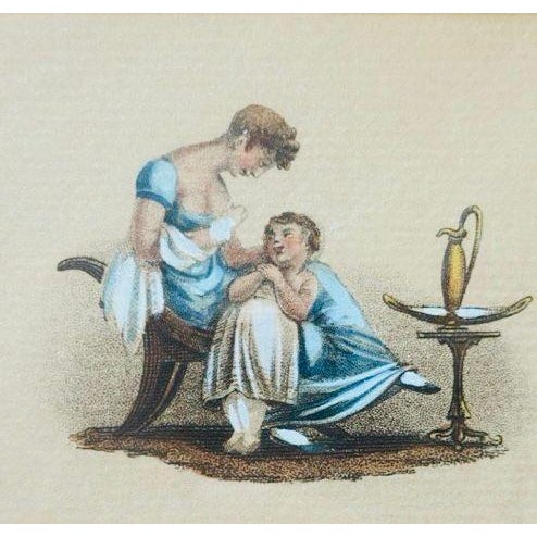 Traditional Antique French Mother & Child Print Pair | Provence Find | Empire Style Figures in Turquoise Gilt Frames | Romantic Nursery & Wall Decor For Sale - Image 3 of 7
