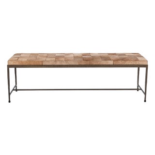 Modern Farmhouse Tan Hide Patchwork Bench For Sale