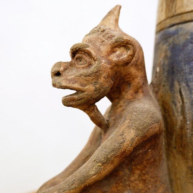 "Devil Gargoyle" Terracotta vase in the Neolithic style - late 19th early 20th Wear consistent with age and use.Measures :...
