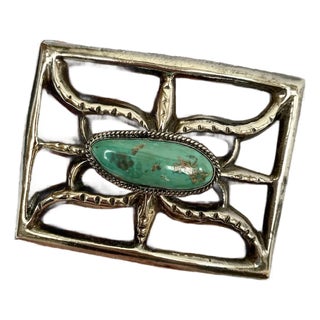 Late 20th Century Sterling Sandcast and Turquoise Buckle For Sale