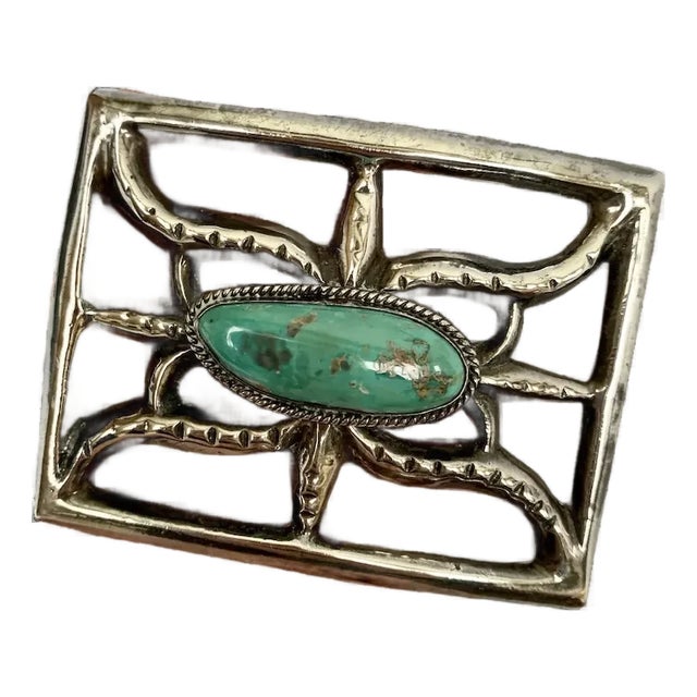 Late 20th Century Sterling Sandcast and Turquoise Buckle For Sale